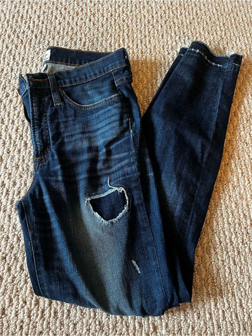 J. Crew Women's Dark Blue Skinny Jeans with Distressed Detail
